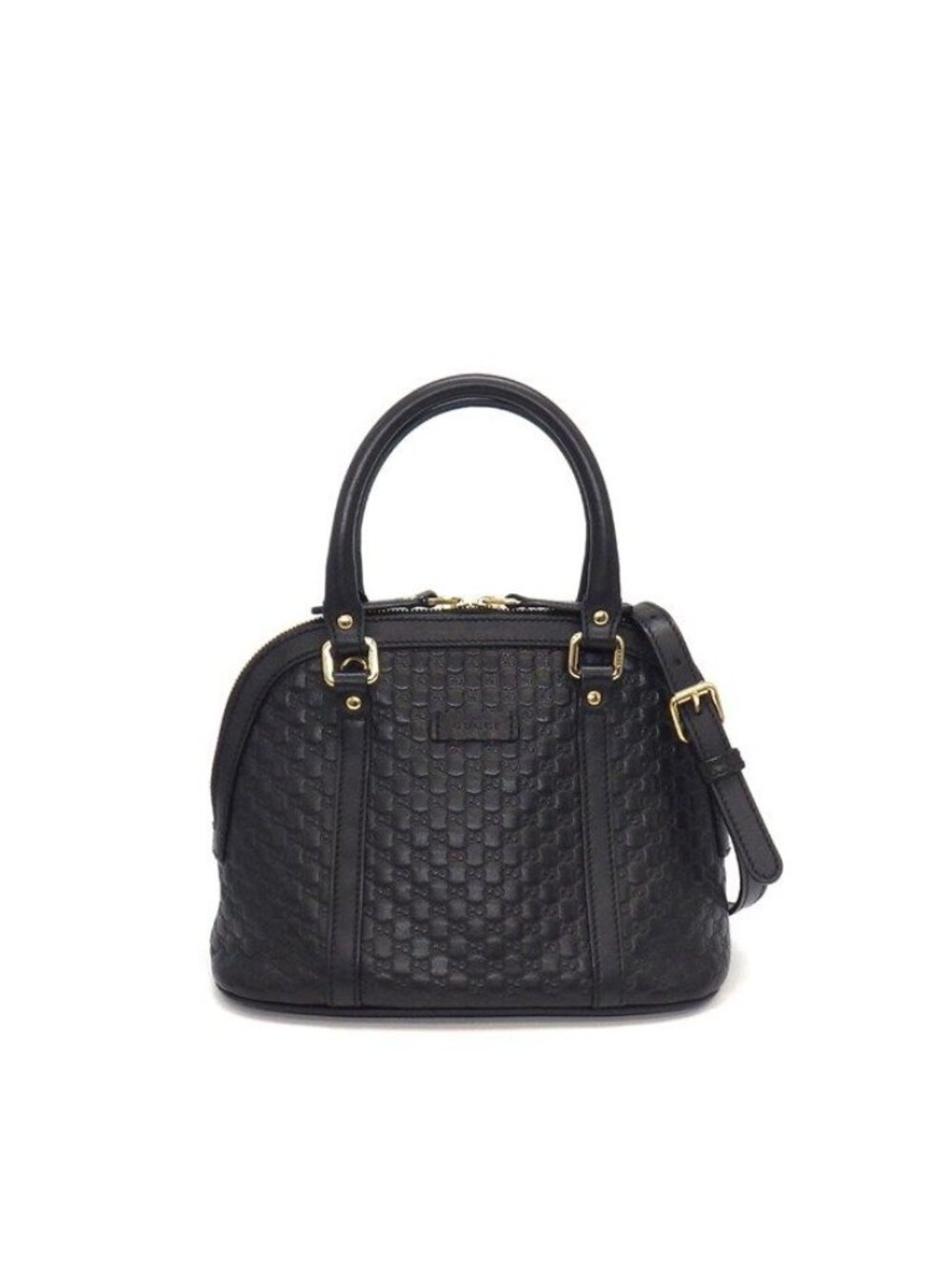Gucci Shoulder Bag Mini Dome 2-Way Black Micro Guccissima Leather Gold